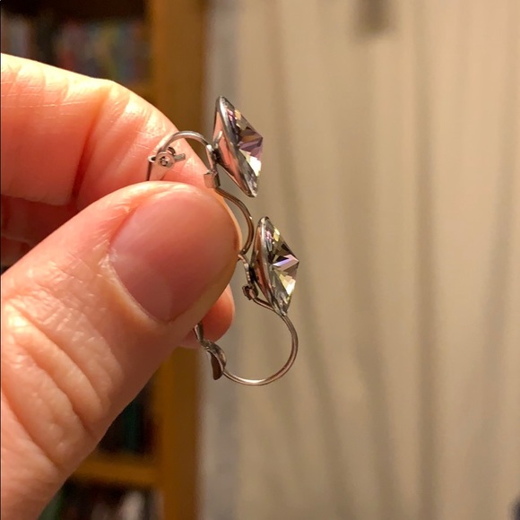 Purple/Green Iridescent Glass Earrings Silver Trim - Picture 6 of 6